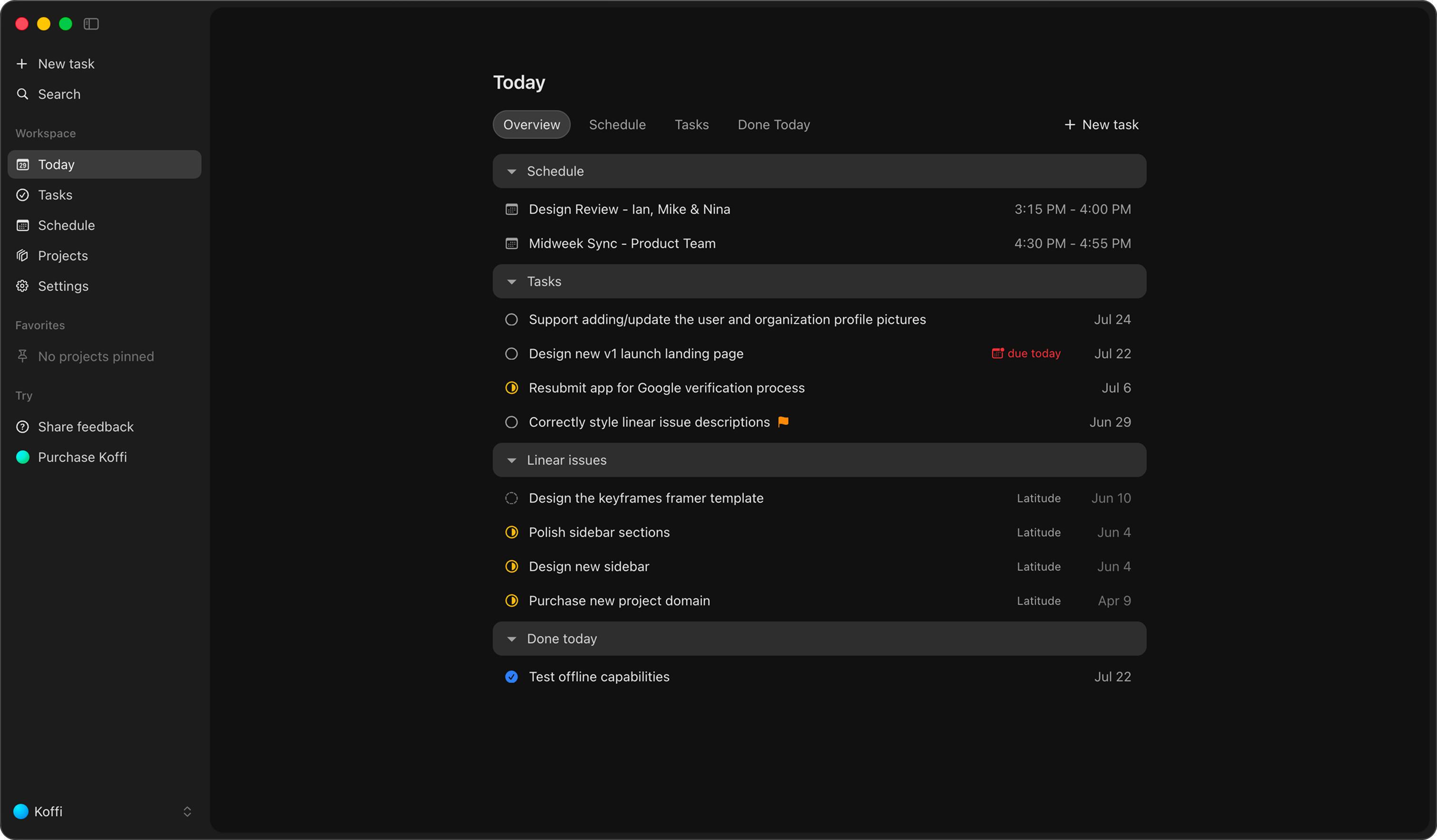 App screenshot highlighting the Koffi intuitive interface